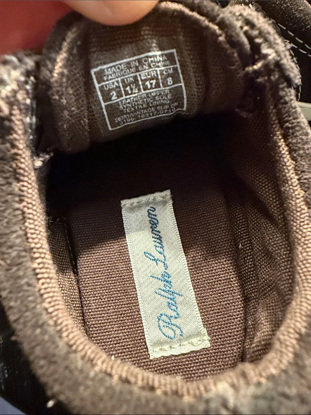 Polo by Ralph Lauren Brown and Cream Suede Slip-On Baby Shoes sz 2